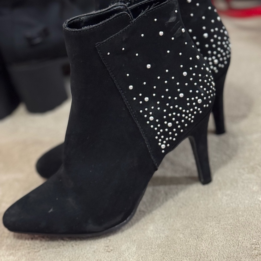 Me Too Black Ankle Boots with Pearl Detailing